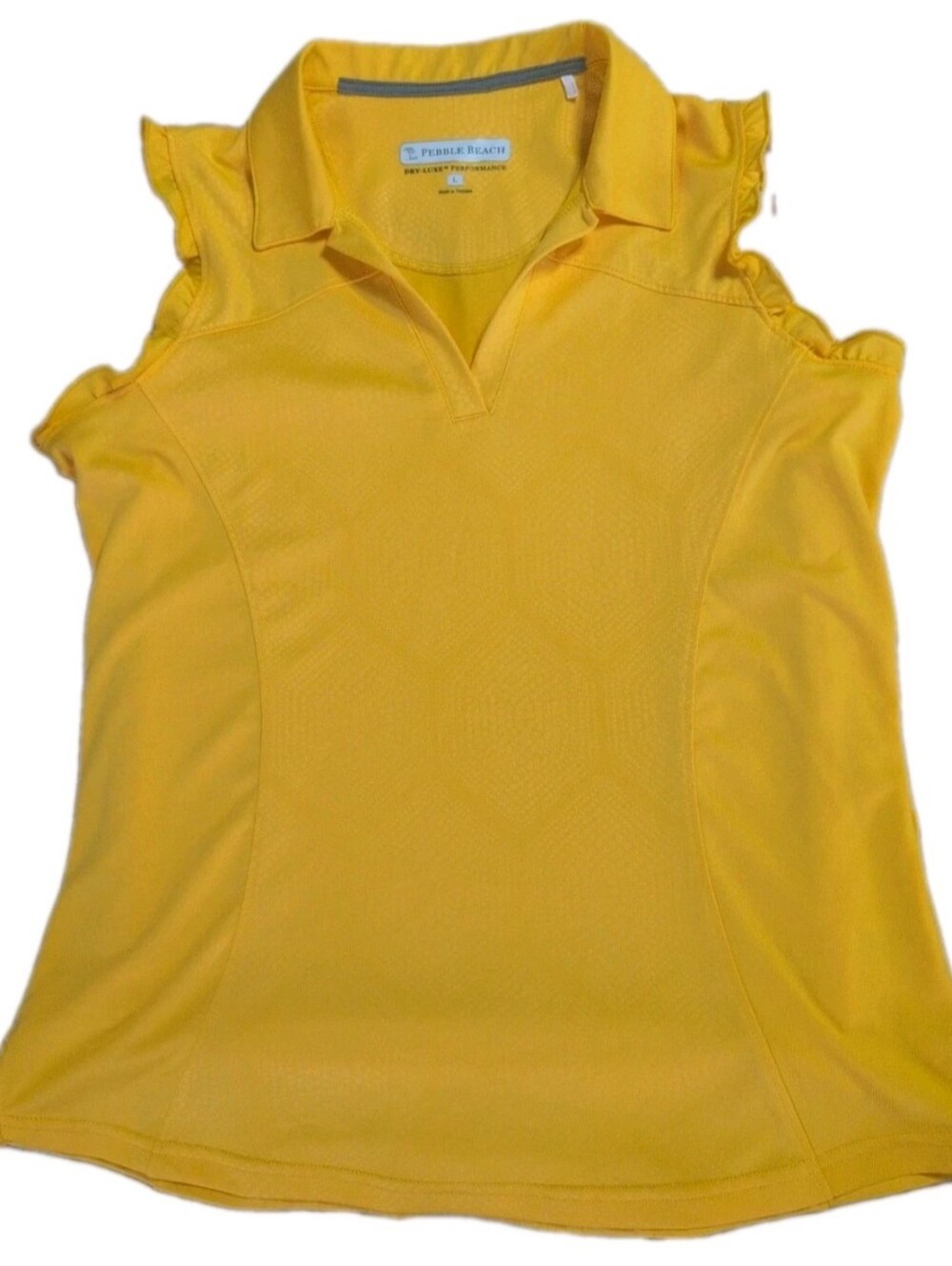 Pebble Beach Dry-Luxe Sleeveless Golf Polo Women’s Large Yellow Ruffles NWOT